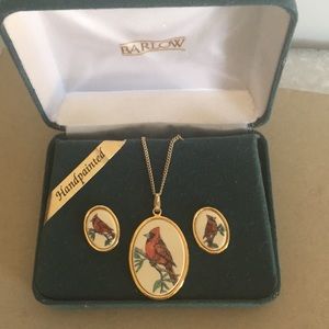 Vintage Barlow Handpainted Earrings n Necklace Set